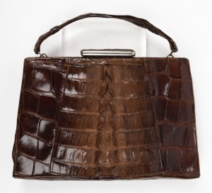 A vintage crocodile skin handbag, 20th century, 30cm wide