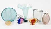 Art glass vases, fish and bear ornaments, Murano glass dish etc, 20th century, (7 items), the largest 23cm high