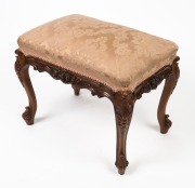 An antique English carved walnut boudoir stool, 19th century, ​​​​​​​51cm high, 65cm wide, 45cm deep.&nbsp;