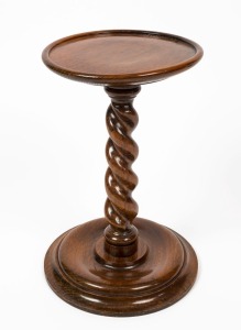 An oak pedestal with barley twist column, early 20th century, 45cm high.