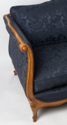 A&nbsp;four seater sofa in the French antique style, patinated beech frame and royal blue fabric with scroll arms and cabriole legs, 79cm high, 184cm wide, 92cm deep - 2
