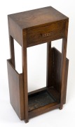 An Art Deco stained oak umbrella stand with single drawer and drip tray to the base, ​​​​​​​77cm high, 39cm wide, 24cm deep - 2