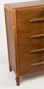 An Art Deco style walnut veneered chest of four drawers with split barley twist column decoration and turned feet, circa 1950, ​​​​​​​115cm high, 77cm wide, 47cm deep - 3