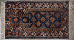 A Persian blue and brown prayer rug, ​​​​​​​140 x 80cm.