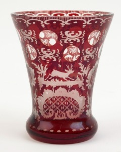 An antique Bohemian ruby overlay beaker, 19th century, ​​​​​​​11cm high