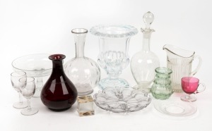 Antique and vintage glass ware including vases, decanter, celery vase, drinking glass, etc, 19th and 20th century, qty