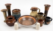 Pottery and metal ware vases, bowls, condiments, etc, 20th century, (12 items), the largest 20cm high