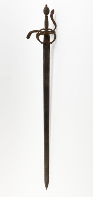 A replica sword with ornate basket hilt, mid 20th century, 107cm long