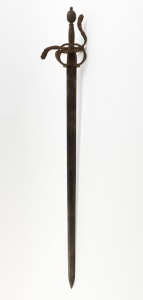 A replica sword with ornate basket hilt, mid 20th century, 107cm long