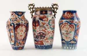 An antique Chinese Imari porcelain vase with later ornate metal mounts, together with two other Imari vases, 19th century, (3 items the largest 30cm high