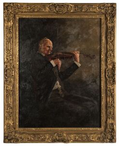 LIVINGSTON HOPKINS (U.S.A.1846-1927), the violinist, oil on canvas, signed lower left "Hopkins, 1887", ​​​​​​​60 x 45cm, 75 x 61cm overall