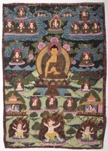 Tibetan thangka, hand-painted on cloth, 19th/20th century, 70 x 51cm