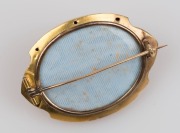 An antique yellow gold brooch with blue enamel decoration, set with seed pearls, mounted with mourning window on reverse, 19th century, ​​​​​​​4.6cm wide, 16.9 grams total - 2