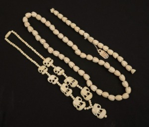 Two vintage carved ivory necklaces and a carved ivory bracelet, mid 20th century, (3 items),