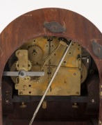 An antique German mantel clock in mahogany case, three train eight day time and strike movement with gong chime, 20th century, 29cm high - 3