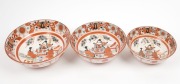 KUTANI ware graduated set of three Japanese porcelain bowls, Meiji period, 19th century, the largest&nbsp;8cm high, 24cm diameter