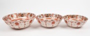KUTANI ware graduated set of three Japanese porcelain bowls, Meiji period, 19th century, the largest&nbsp;8cm high, 24cm diameter - 2