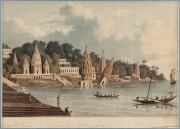 CHARLES RAMUS FORREST (1750 - 1827, artist), THOMAS SUTHERLAND (1785 - 1838, engraver), [INDIAN INTEREST], three hand-coloured engravings, 1824, I.) "City of Benares from the Ganges", II.) "Part of the City of Moorshedabad...", ​​​​​​​III.) "The Fakeer's