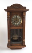 An oak cased wall clock with three train movement; a Sessions antique American mantel clock, and an English wall barometer, (3 items), the wall clock 81cm high - 2