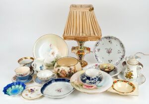 Assorted antique and vintage porcelain jugs, plates, bowls, porcelain lamp, etc, 19th and 20th century, (20 items),