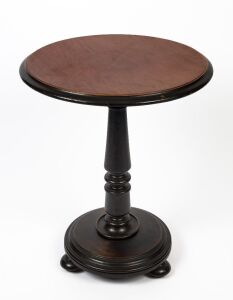 A vintage circular wine table with turned column, 20th century, 75cm high, 59cm diameter.