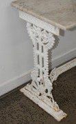 Antique cast iron garden table with marble top, 19th century, 73cm high, 122cm wide, 62cm deep. - 4
