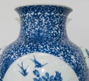 A Chinese ornate blue and white porcelain vase, adorned with vignettes of water scenes, landscapes, birds and blossoms, Guan Xu mark to base, 19th/20th century, 35cm high - 13