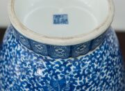 A Chinese ornate blue and white porcelain vase, adorned with vignettes of water scenes, landscapes, birds and blossoms, Guan Xu mark to base, 19th/20th century, 35cm high - 22