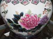 A Chinese porcelain vase decorated with peonies and birds, on carved wooden stand, late 20th century, ​​​​​​​45cm high - 4