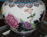 A Chinese porcelain vase decorated with peonies and birds, on carved wooden stand, late 20th century, ​​​​​​​45cm high - 6