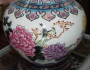 A Chinese porcelain vase decorated with peonies and birds, on carved wooden stand, late 20th century, ​​​​​​​45cm high - 8