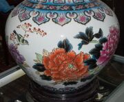 A Chinese porcelain vase decorated with peonies and birds, on carved wooden stand, late 20th century, ​​​​​​​45cm high - 10