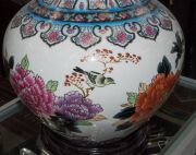 A Chinese porcelain vase decorated with peonies and birds, on carved wooden stand, late 20th century, ​​​​​​​45cm high - 11