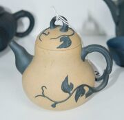 Xizheng ware group of seven assorted Chinese pottery teapots, together with 4 blue cups, (11 items) the largest 11cm high - 5