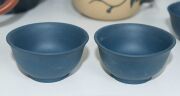 Xizheng ware group of seven assorted Chinese pottery teapots, together with 4 blue cups, (11 items) the largest 11cm high - 7