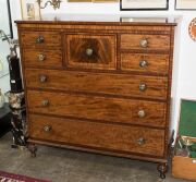 A fine antique Scottish chest of seven drawers, mahogany with ebony string inlay and satinwood cross-banding with original horn and mother of pearl inlaid knobs, original separate base with turned feet, circa 1830, 123cm high, 125cm wide, 57cm deep - 5