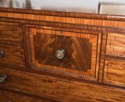A fine antique Scottish chest of seven drawers, mahogany with ebony string inlay and satinwood cross-banding with original horn and mother of pearl inlaid knobs, original separate base with turned feet, circa 1830, 123cm high, 125cm wide, 57cm deep - 9