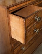 A fine antique Scottish chest of seven drawers, mahogany with ebony string inlay and satinwood cross-banding with original horn and mother of pearl inlaid knobs, original separate base with turned feet, circa 1830, 123cm high, 125cm wide, 57cm deep - 10