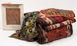 Hand-woven Eastern textiles and book, (4 items)