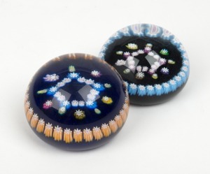 CRIEFF two Scottish millefiori art glass paperweights,  bearing original paper labels, the larger 4cm high, 6cm wide