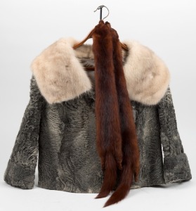 Vintage Astrakhan jacket with fur collar, together with a fur stole, (2 items)