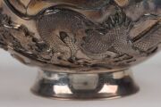 An antique Japanese silver lotus bowl with dragon decoration, double walled construction, Meiji period early 20th century, ​​​​​​​seal mark to base, 10cm high, 18cm wide, 450 grams  - 6