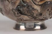 An antique Japanese silver lotus bowl with dragon decoration, double walled construction, Meiji period early 20th century, ​​​​​​​seal mark to base, 10cm high, 18cm wide, 450 grams  - 7