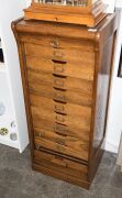 PARTRIDGE & COOPER antique oak tambour front office chest of nine drawers,&nbsp;early 20th century, 109cm high, 44cm wide,42cm deep - 2