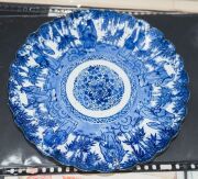 Four blue and white Chinese porcelain platters and four bowls, plus a framed plaque, 20th century, (9 items), ​​​​​​​the plaque 39 x 34cm overall - 4