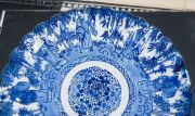 Four blue and white Chinese porcelain platters and four bowls, plus a framed plaque, 20th century, (9 items), ​​​​​​​the plaque 39 x 34cm overall - 6