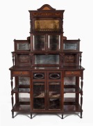 An antique English Sheraton Revival mahogany and marquetry parlour cabinet, late 19th century, 206cm high, 143cm wide, 43cm deep