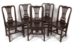 A set of five Georgian oak side chairs, 18th century