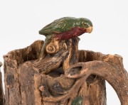 WILLIAM RICKETTS rare Australian pottery tree trunk teapot, adorned with gumnuts, leaves and king parrot finial glazed with green and red, incised "Wm. Ricketts, Melbourne, 1934". This piece was one of a series of teapots Ricketts made for the Melbourne C - 5