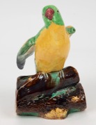 GRACE SECCOMBE stunning pottery parrot statue, incised "Grace Seccombe. N.S.W., Australia", with additional exhibition labels affixed to base, 19cm high - 2